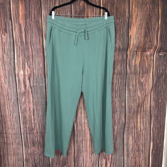 Pact Pants - PACT Women's The Downtime Wide Leg Cropped Sweatpants Organic Cotton Sage Sz XL